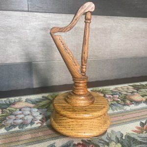 Taj Wooden Harp Vintage Music Box Rotating Base Waltz of the Flowers
